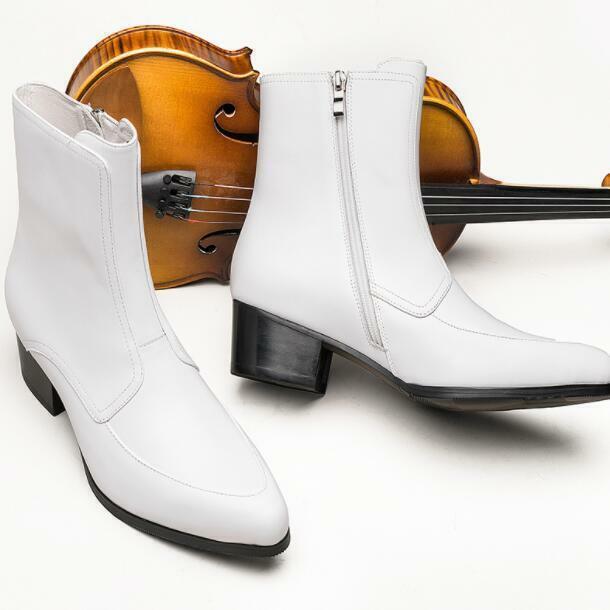 Mens Pointy Toe Leather Ankle Boot Cuban Heel Chelsea Boots