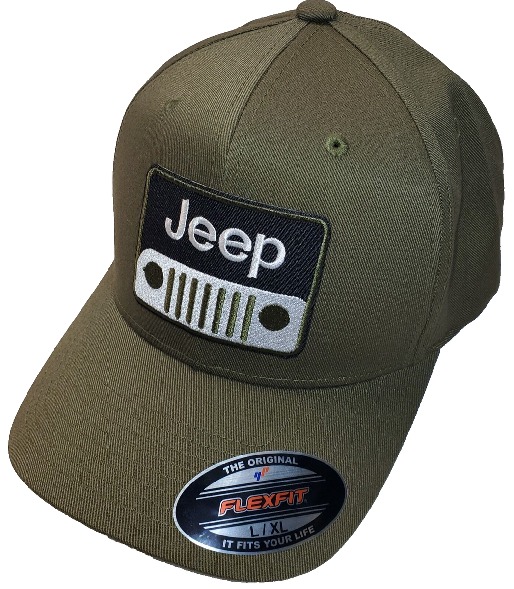 JEEP Patch on Flexfit 6277 Hat Olive Green L/XL 1/8