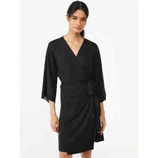 Joyspun Women’s Sleepwear Mesh Trim Knit Robe, Sizes L/XL Color: Black Soot NWT