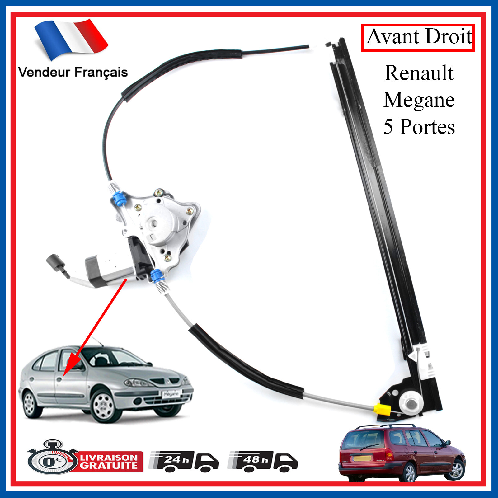 Aérez votre habitacle sereinement grâce au lève-vitre avant droit moteur inclus pour Megane 1