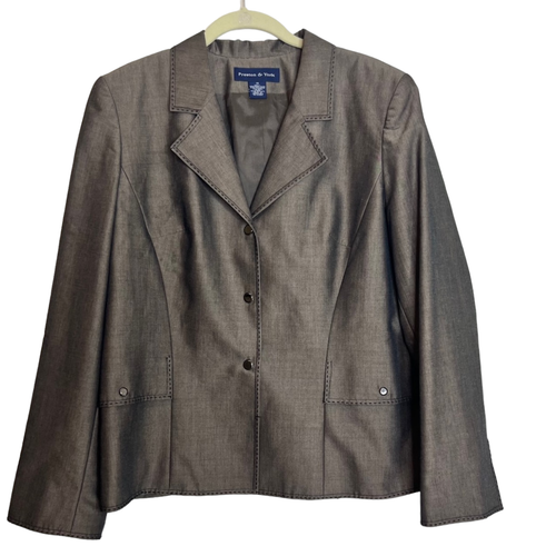 Preston & York Womens Blazer Size 14 Taupe Sheen Snaps Shoulder Pads Faux Pocket