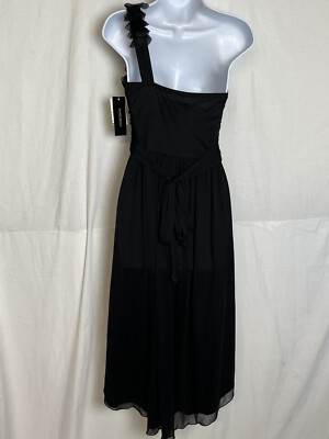 DB Studio David's Bridal Women's Black One Shoulder Hi Lo Dress Size S NWT