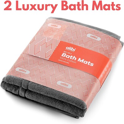Bath Mat Floor Towel Set 2 Pack Super Soft Absorbent Luxury Cotton 22 x 34 Gray