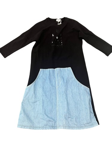 CREW CUTS KIDS GIRL'S VISION DRESS BLACK JERSEY DENIM LONG SLEEVE NWT 16 AL-2117 - Picture 3 of 8