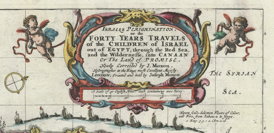 Mapa antiguo "Los cuarenta años de viaje de los hijos de Israel" Moxon, 1690 Foto 3 de 4