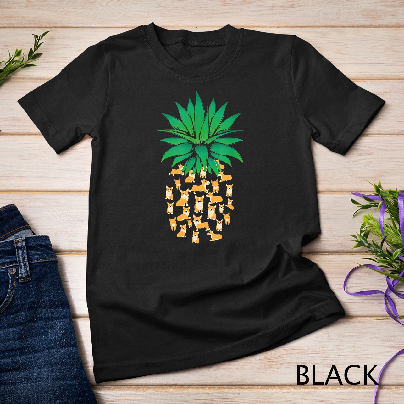 Cute Pembroke Welsh Corgi Dogs Pineapple Men Women T Shirt Unisex T-shirt