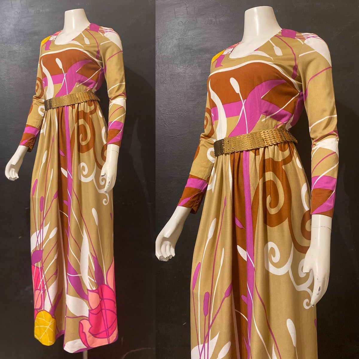 Vintage 1970s LEONARD TUTTMAN Dress ICONIC PSYCHEDELIC MAXI