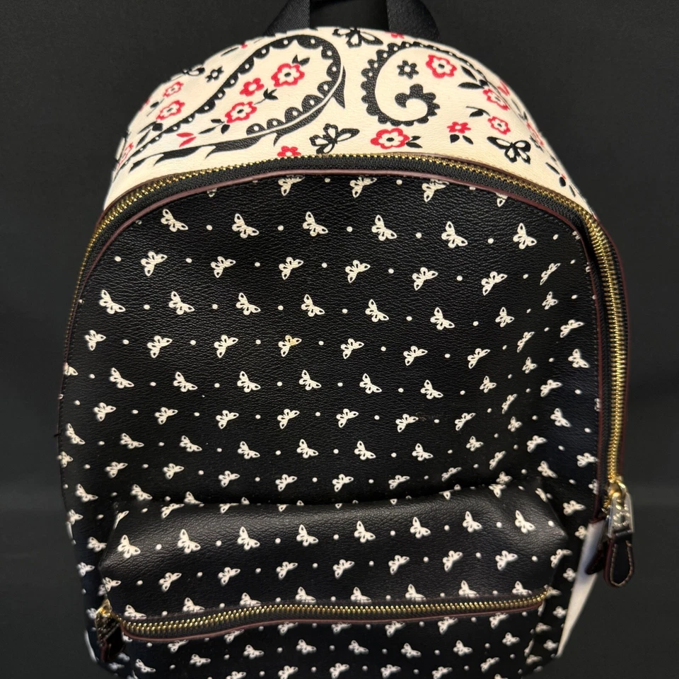 Coach Black and White Butterfly And Paisley Backpack - Image 2 of 4