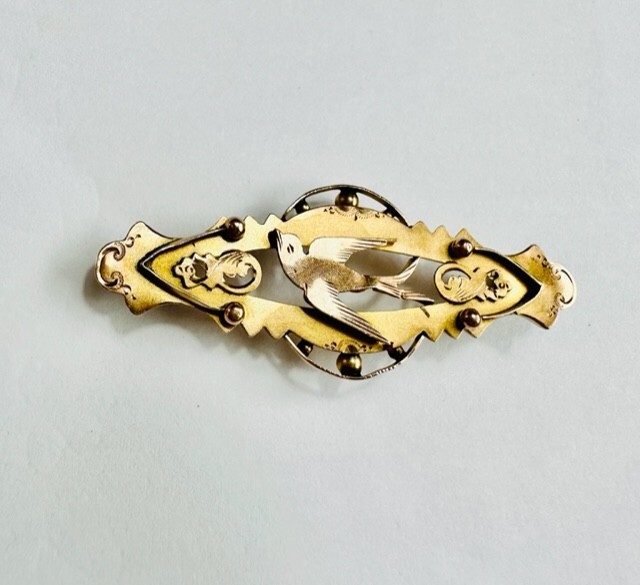 Fine Victorian 9ct Solid Gold Brooch Swallow Bird… - image 1