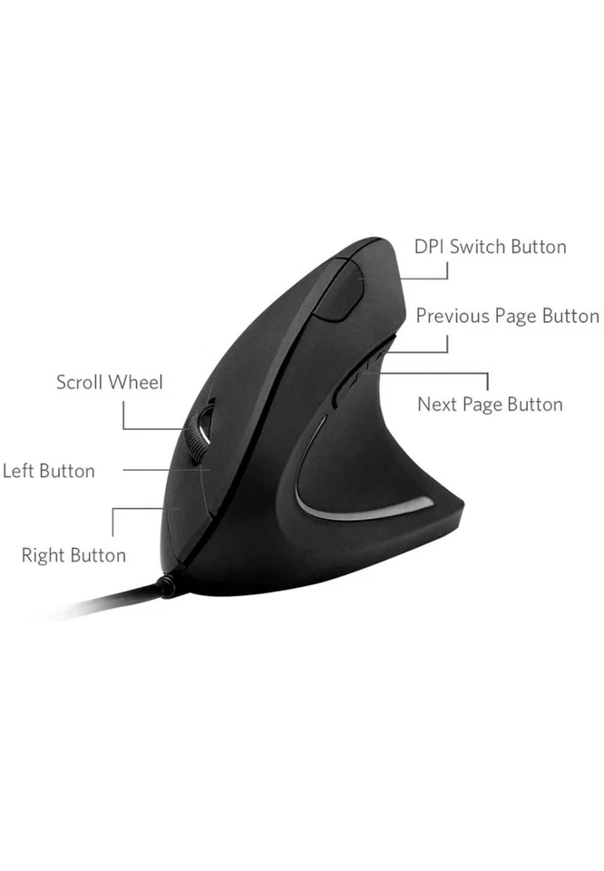 Anker Ergonomic Optical Vertical Mouse 1000/1600 DPI 5 Key Gaming Mice TM137G - Image 2 of 4