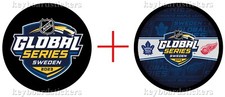 2023 Global Series Sweden 2 Puck PKG. Toronto Maple Leafs vs Detroit Red Wings