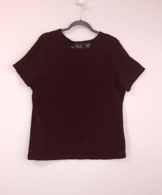 Kathie Lee Wine Red Sparkle Top Size 14W /16W Made in USA