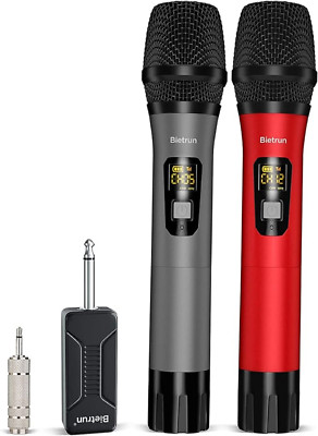 Micrófono inalámbrico dual UHF, de mano, de metal con receptor recargable