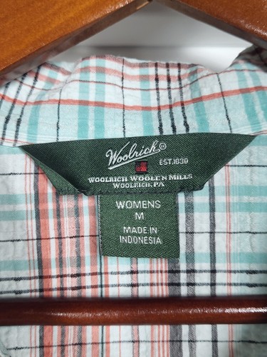Woolrich Womens M Seersucker Red Green Outdoor Button Up Long Sleeve Nylon Blend - Picture 3 of 5