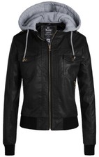 Wantdo Women's Leather Jacket Motorcycle Removable Hood Bomber Jacket US Size