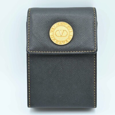 K02-k063 VALENTINO GARAVANI logo plate leather cigarette case accessory case 