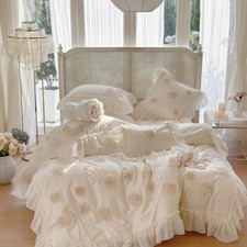 Bedding Set 4pcs 3D Frace Embroidery Rose Duvet Cover Bed Cover 2 Pillowcases
