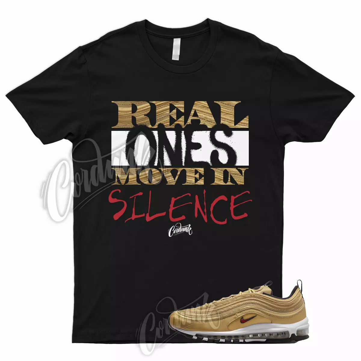 R1 T Shirt to Match Air Max 97 Gold Bullet 2023 Metallic Varsity
