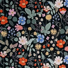 RIFLE PAPER Co Strawberry Fields, Rifle Paper Strawberry Fields Black Fabric