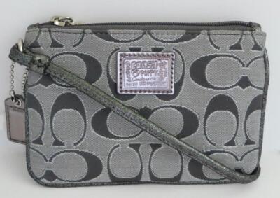 New NWT Coach Poppy Gray Signature and Metallic Silver Leather