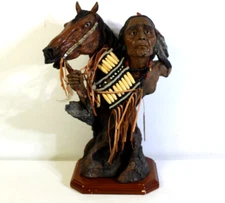 Native American and Horse Molded Resin Statue 13” Tall Decor Sculpture
