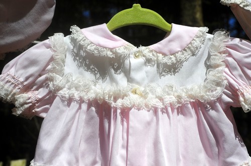 VTG 60s Baby Girls Bryan 3-Piece Pink Dress Set w/ Bonnet & Diaper Cover 6-9M - Picture 10 of 11