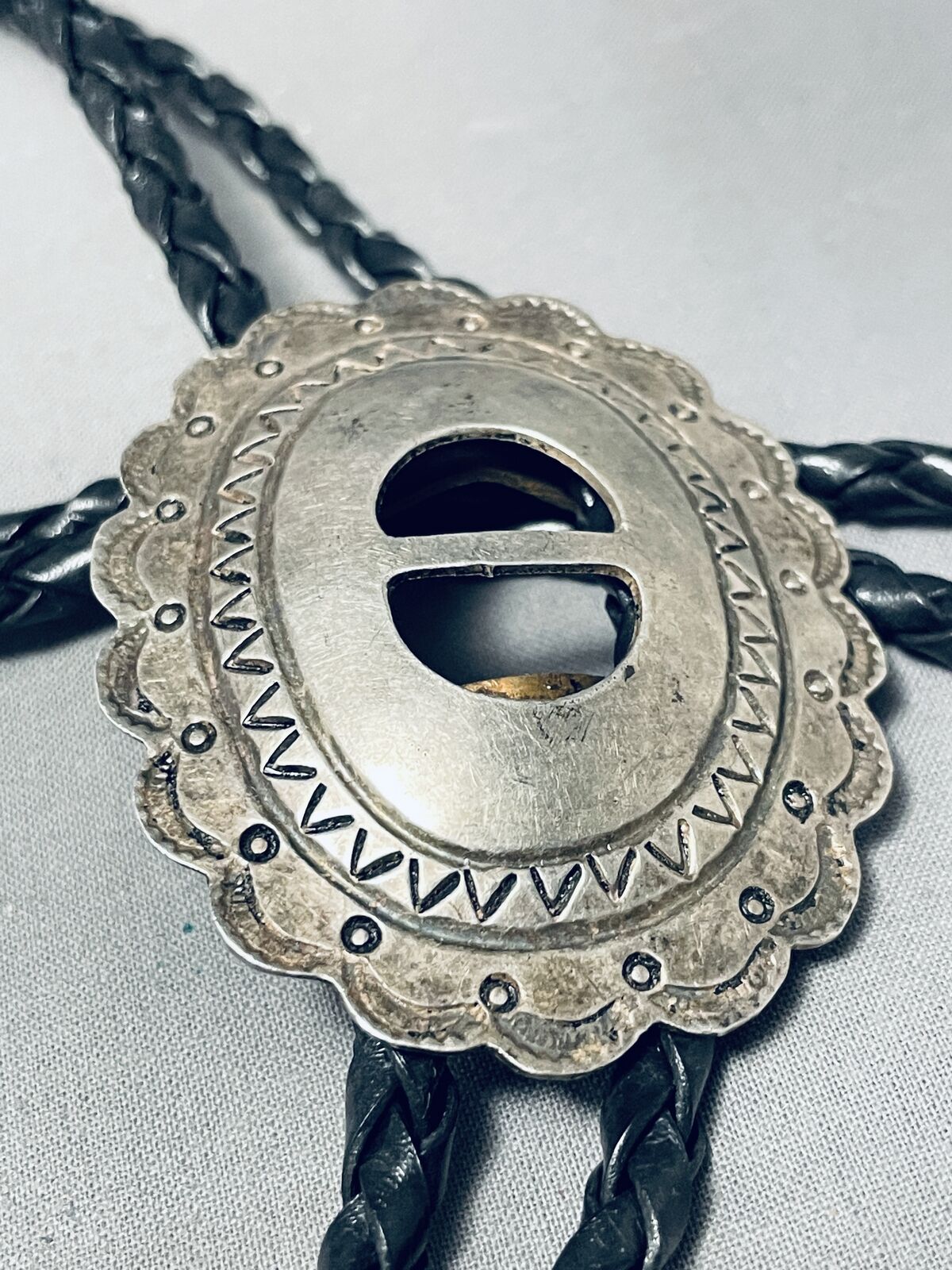 So Cool Vintage Native American Navajo 1st/2nd Phase Style Sterling Silver Concho Belt Bolo Tie So Cool Vintage Native American Navajo 1st/2nd Phase Style Sterling Silver Concho Belt Bolo Tie