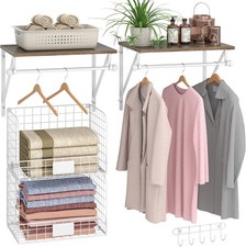 2 Set Laundry Room Wall Mounted Shelves With Wire Storage Baskets, Over Washer