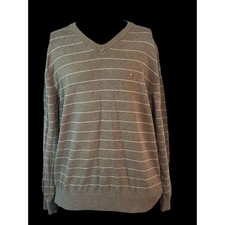 Tommy Hilfiger Mens Size Large Gray Striped V Neck Pullover