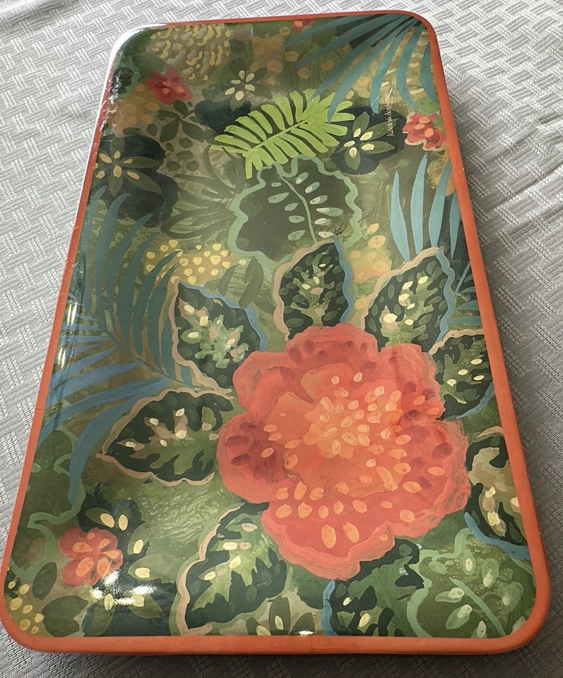 Melamine Tray Large Orange Flower Greens And Yellows Cottage Beautiful Foto 2 de 4