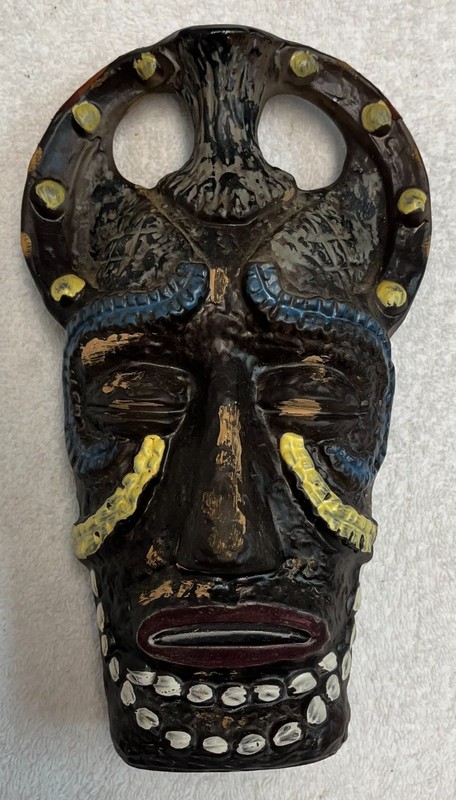 Demi Sec Liqueur Tiki Mask Voodoo African Decanter Ditta Bralatta w Tag EMPTY