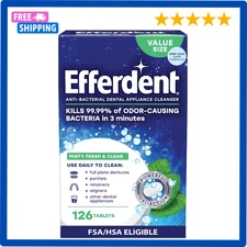 NEW Efferdent Retainer & Denture Cleaner Tablets Minty and Fresh Clean 126 Count