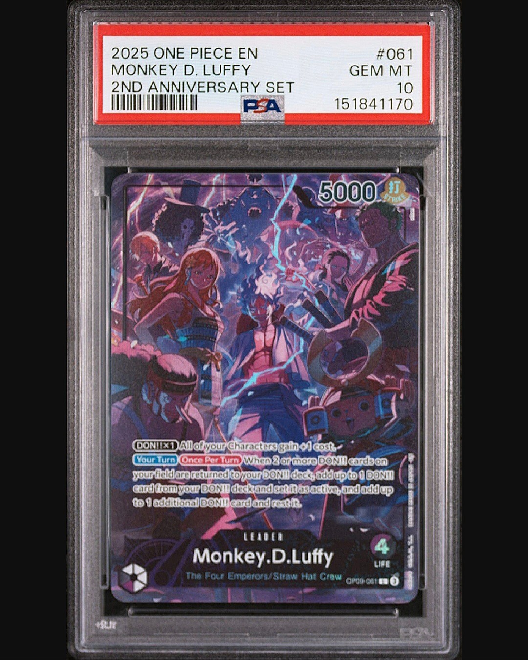 2025 ONE PIECE ENGLISH VERSION 2ND ANNIVERSARY SET #061 MONKEY D. LUFFY PSA 10