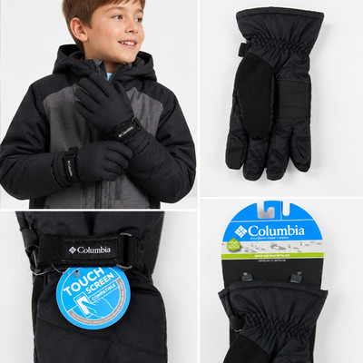 Columbia Unisex Kids Gloves Core III Gloves Ski Snow Solid Black Fleece Lined