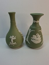 Wedgwood Jasper Ware SAGE Green Bud Vase Pair Good Condition No Damage