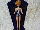 1961 VTG Bubble Cut Red Hair Barbie doll Blue Eyes White Lips Ear Rings Suit
