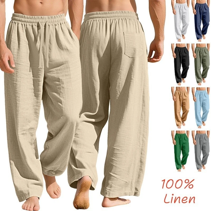 100% Linen Men Pants with Pockets Dress Pants for Men Casual Man Summer Wear