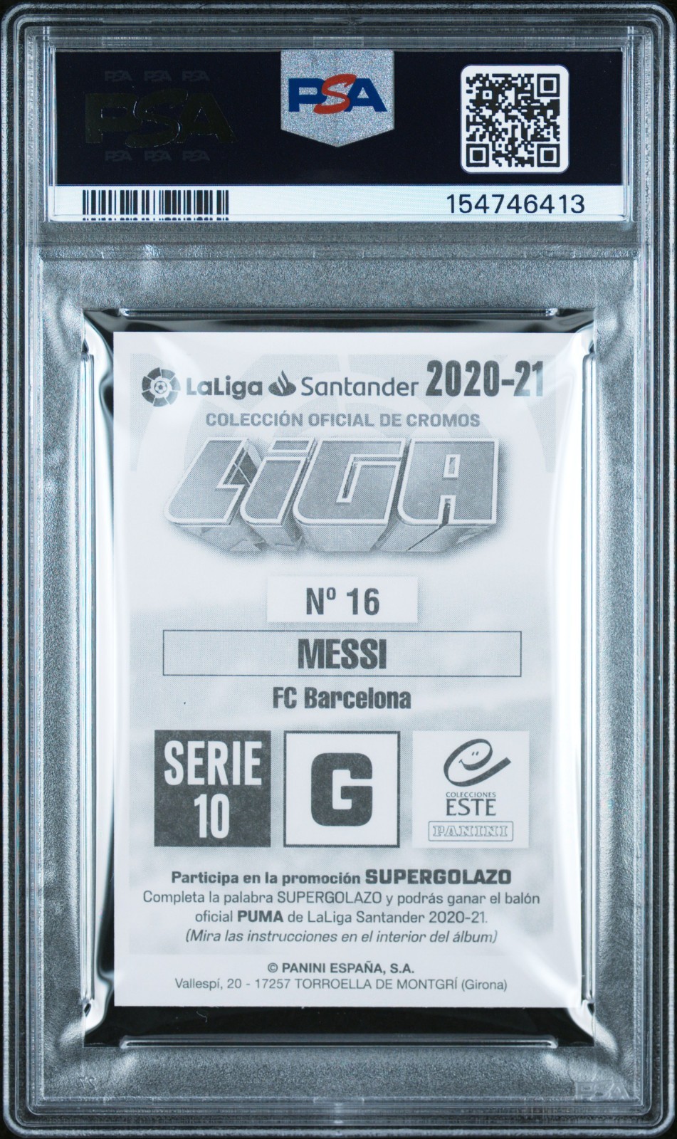 2020-21 PANINI COLECCIONES ESTE LA LIGA SPANISH SERIE LIONEL MESSI AUTO PSA 10 view 2