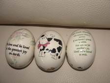 3 Vtge Floral clover Cow Eggs The Egg Lady Hand Painted Porcelain Irish Blessing