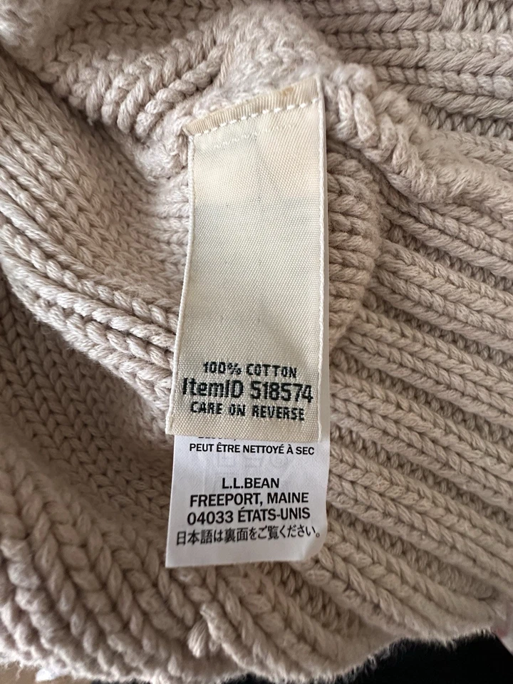 LL Bean Mujer’s Suéter Pescador 100% Algodón Grueso Cable Tejido Crema Talla 2X Foto 4 de 4