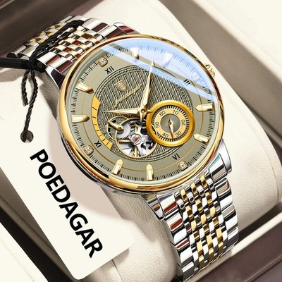 POEDAGAR Top Luxury Man Wristwatch Luminous Hollow Tourbillon Stainless Steel Me