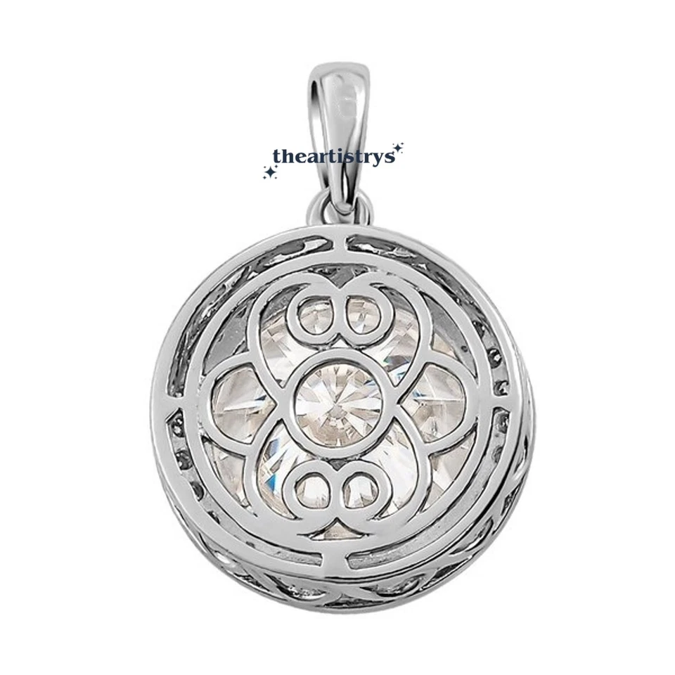 Colgante de boda con halo de moissanita VVS1 corte redondo de 3 quilates de oro blanco sólido de 14 quilates para ella Foto 4 de 4