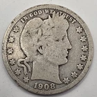 《Silver》1908o USA BARBER QUARTER -- .1808 OZ of SILVER!!!