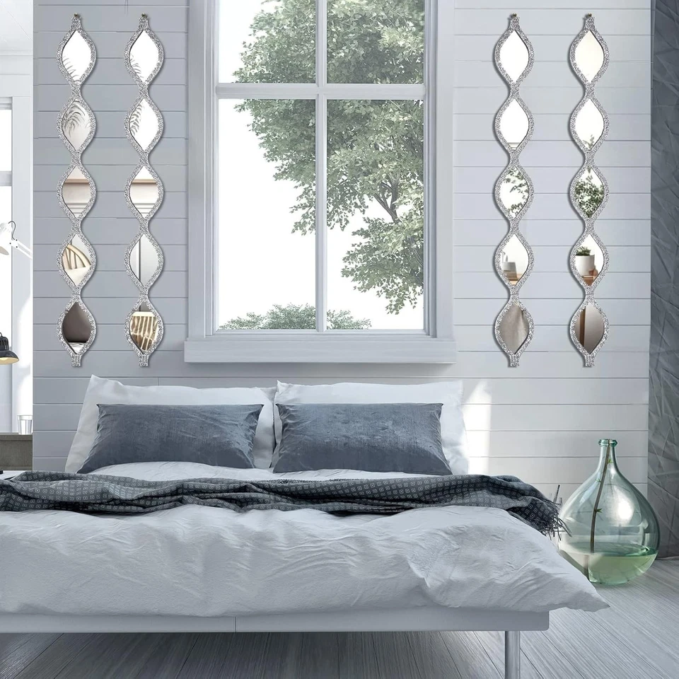 Teardrop Wall Mirrors, 4 Pcs Rustic Diamond Mirror Decor for Bathroom, Silver - Image 3 of 4