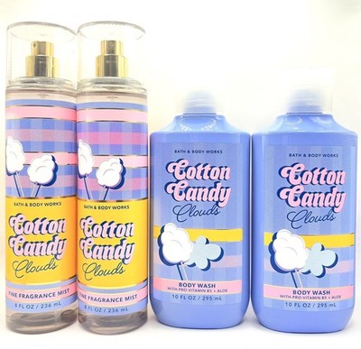 Bath & Body Works COTTON CANDY CLOUDS Mist & Body Wash 4 PC Set