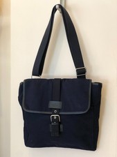 Lacoste Fitzgerald Flat Messenger Crossbody Bag Dark Navy Cotton/Leather Trim