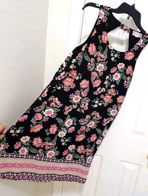 Womens Pink Republic Short A-Line Sheath Sleeveless Dress Medium Black Pink
