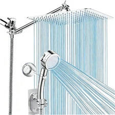 Chrome Shower Head with 3 Settings Handheld Spray Combo Adjustable Extension Arm