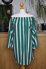 Cameo Rose Womens Dress Size S Off Shoulder Beige Green Striped Short Length New