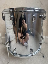 Vintage 60s Slingerland 16” x 16” Chrome Floor Tom Drum - Brass Hoops